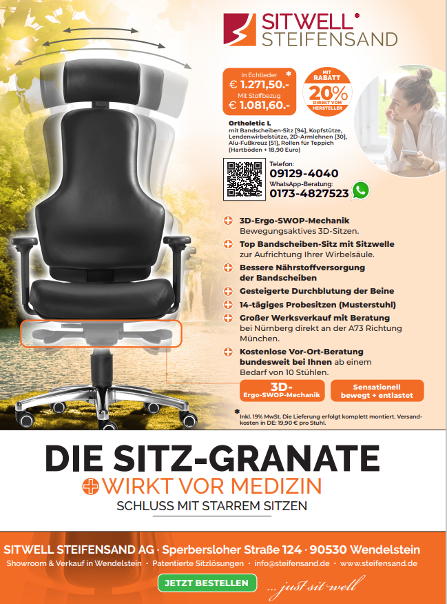 Rückenschmerzen Bürosessel Sitmate STEIFENSAND